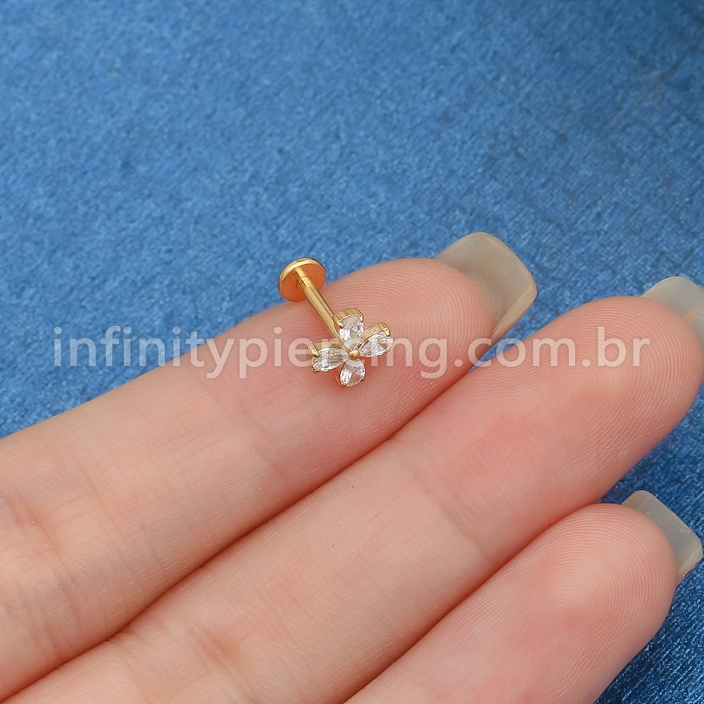 Piercing Labret Titânio Trevo 4 Zircônias