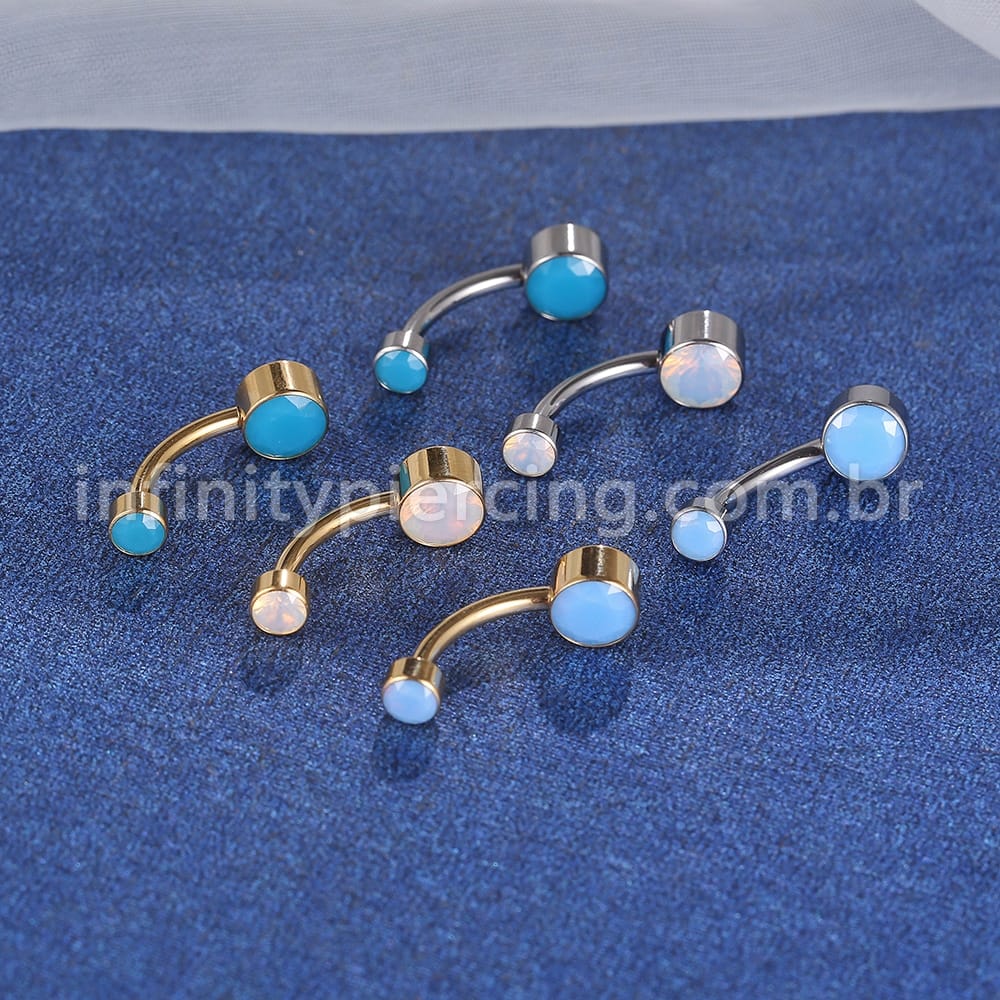 Piercing Banana Titânio 2 Pedras Opala