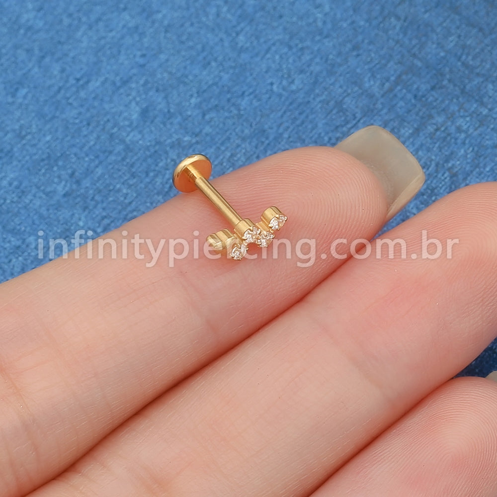 Piercing Labret Titânio 4 Zircônias Redonda
