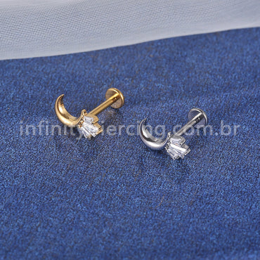 Piercing Labret Titânio Lua Com Zircônia