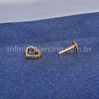 Piercing Labret Aço Cirúrgico Coração Vazada Zircônia