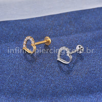 Piercing Labret Aço Cirúrgico Coração Vazada Zircônia