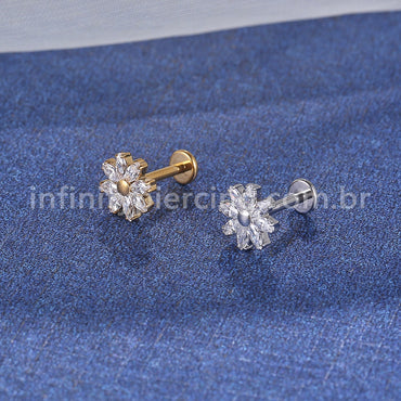 Piercing Labret Aço Cirúrgico Flor Zircônia