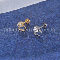 Piercing Labret Titânio Coração Com Flor De Zircônia