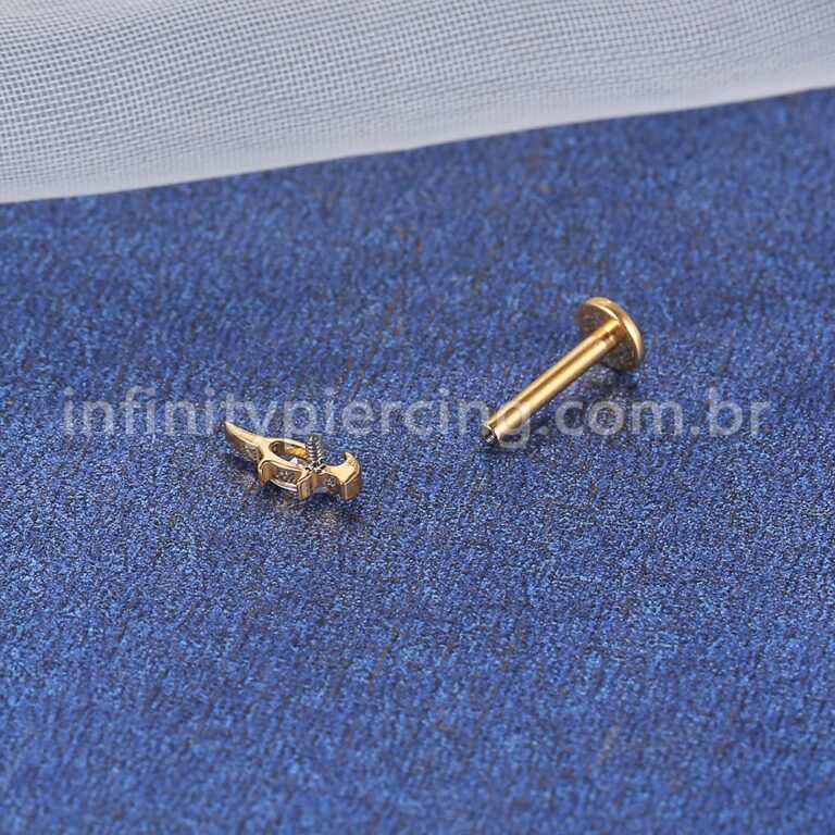 Piercing Labret Titânio Dinossauro Com Zircônia
