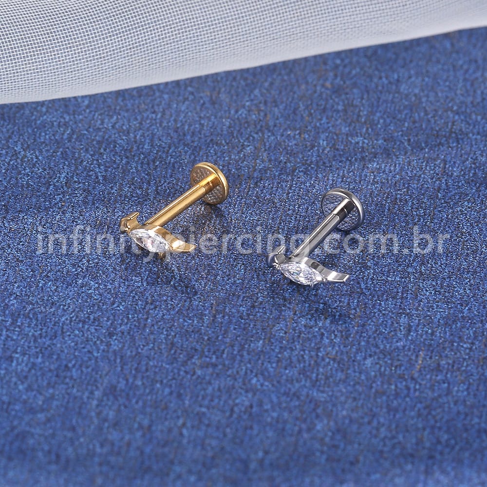 Piercing Labret Titânio Dinossauro Com Zircônia