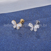 Piercing Labret Aço Cirúrgico Borboleta Zircônia