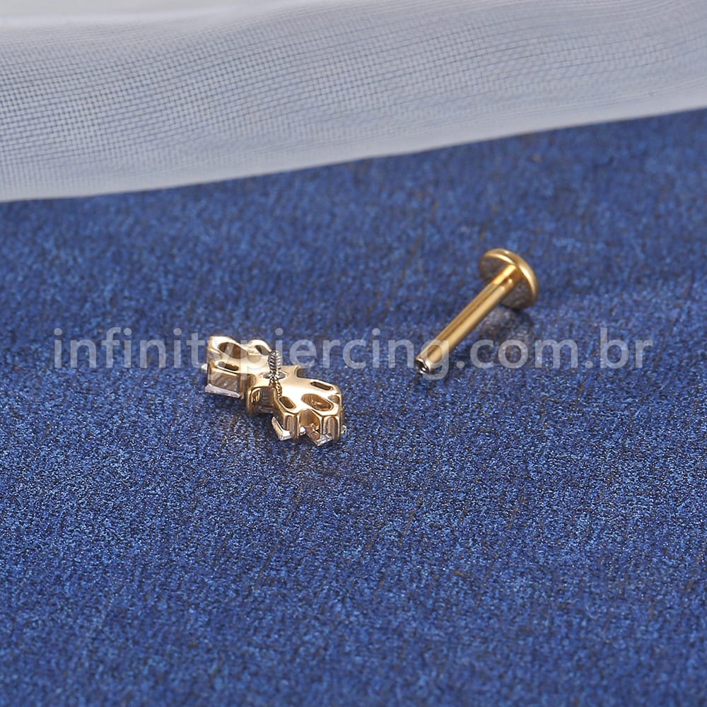 Piercing Labret Titânio Laço Com 7 Zircônia