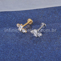 Piercing Labret Aço Cirúrgico 4 Zircônia