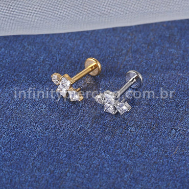 Piercing Labret Aço Cirúrgico 4 Zircônia