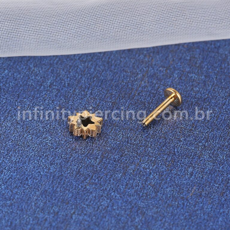 Piercing Labret Titânio Estrela Vazada Com Zircônia