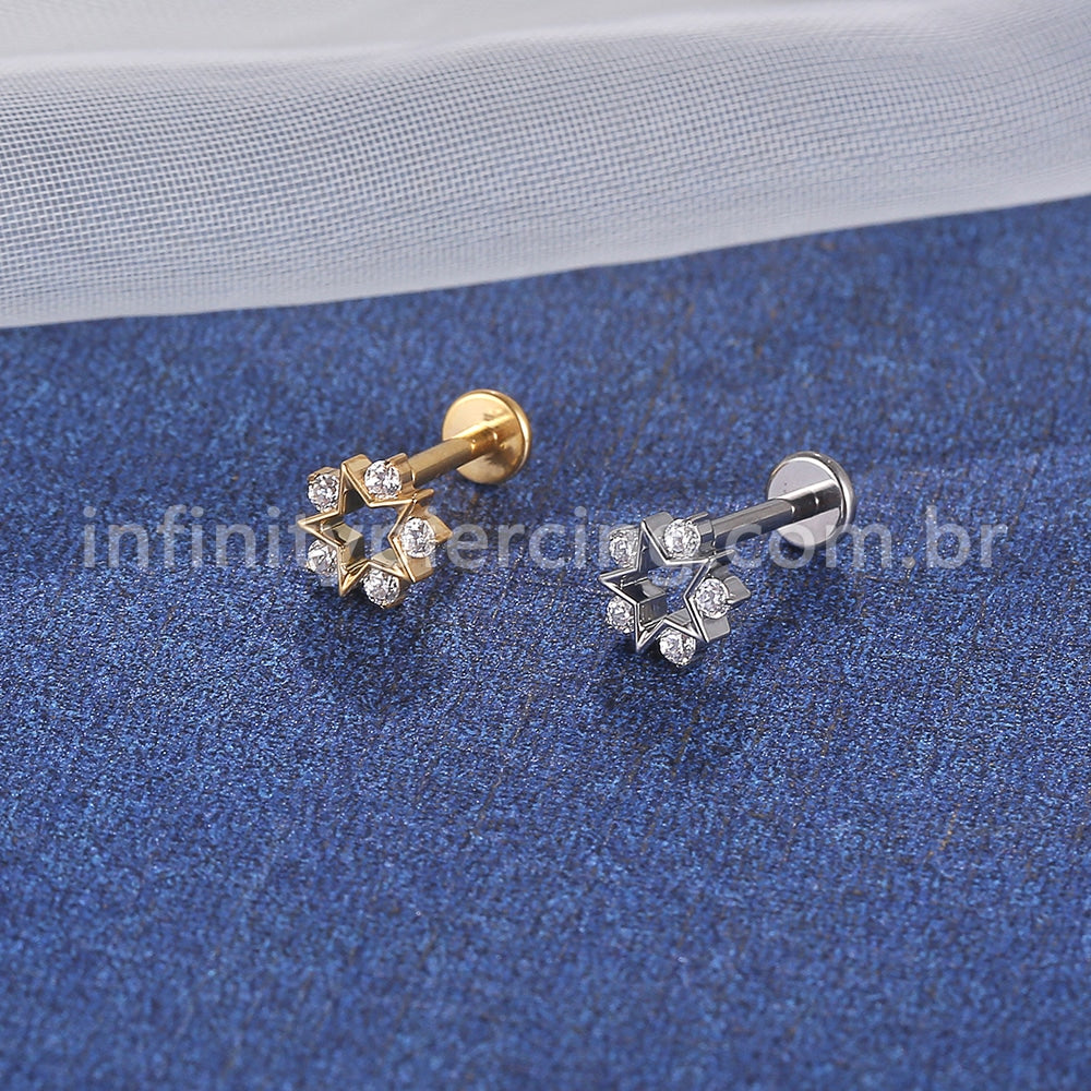 Piercing Labret Titânio Estrela Vazada Com Zircônia
