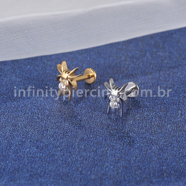 Piercing Labret Titânio Aranha Com Zircônia Cravejada