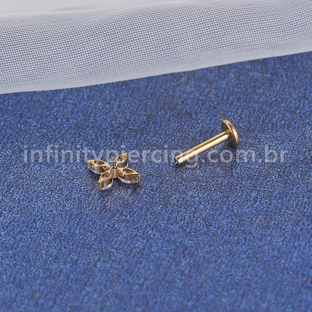 Piercing Labret Titânio Flor Quatro Pétalas