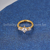 Piercing Argola Titânio  LOSANGO/REDONDO ZIRCÔNIAS CRAVEJADAS