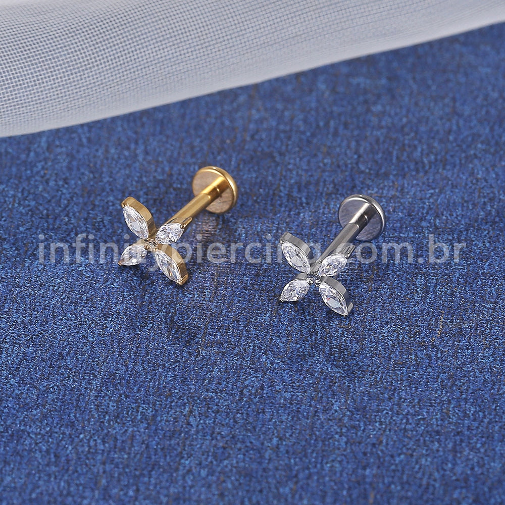 Piercing Labret Titânio Flor Quatro Pétalas