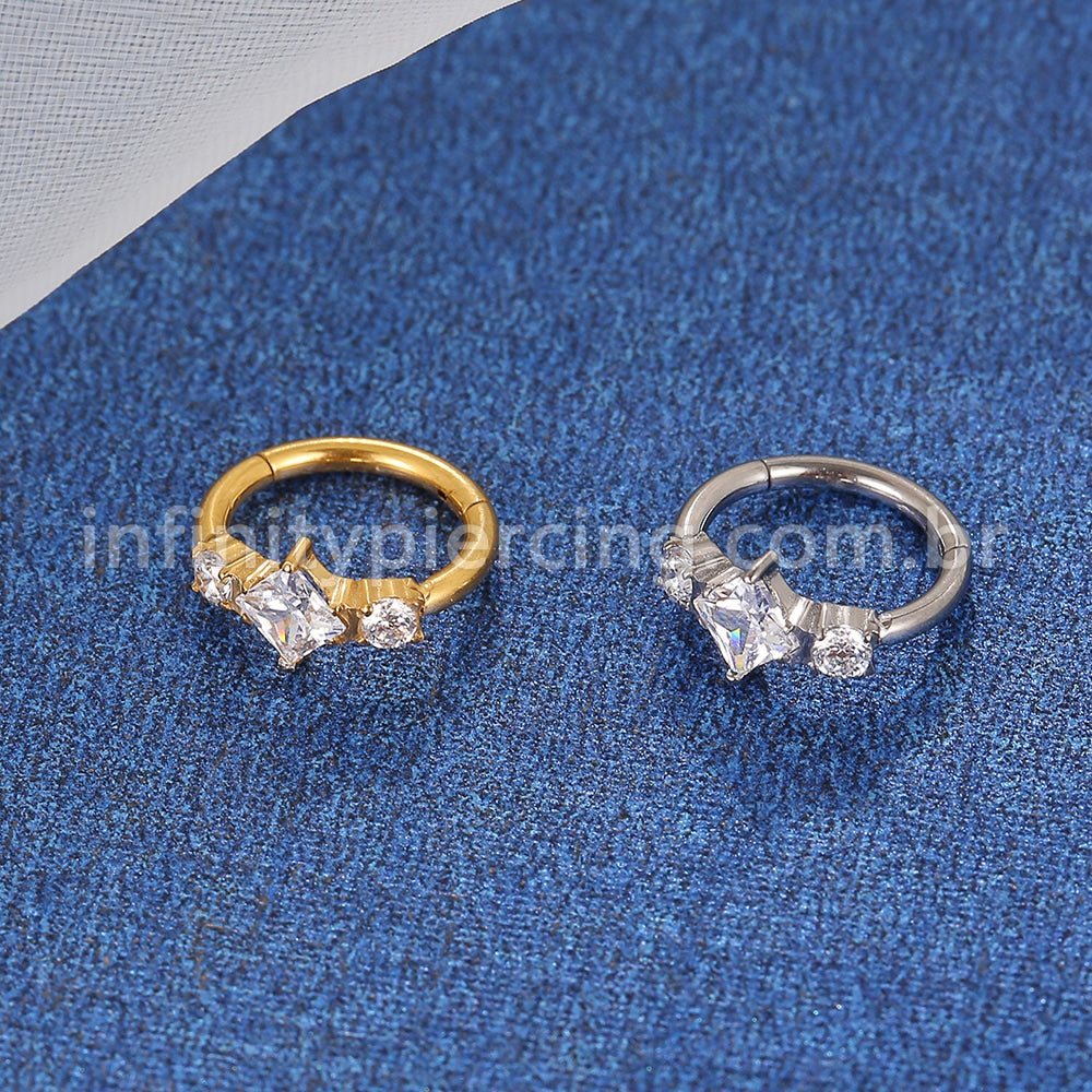 Piercing Argola Titânio  LOSANGO/REDONDO ZIRCÔNIAS CRAVEJADAS