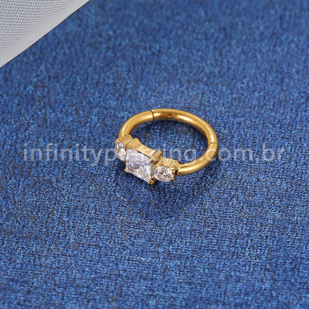 Piercing Argola Titânio Segmento Articulado Quadrado/Redondo Zircônias Cravejadas