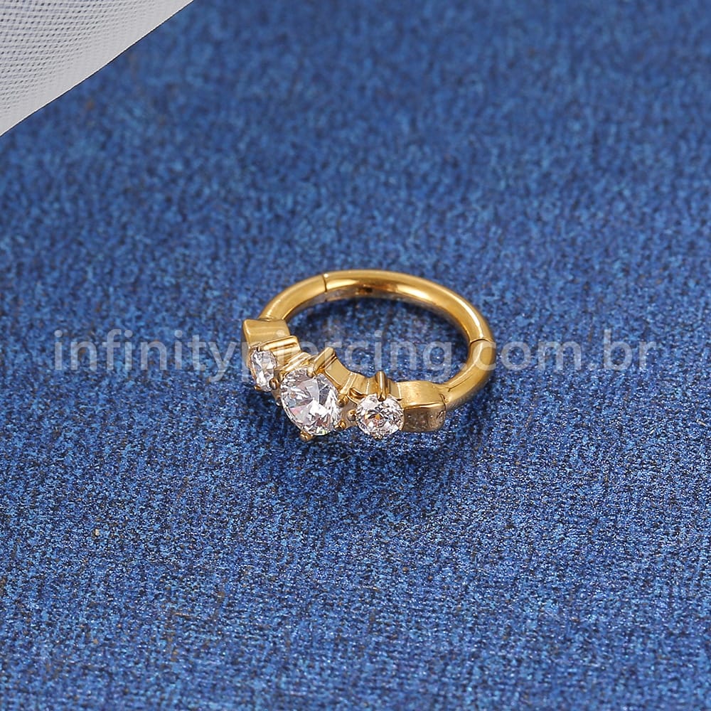 Piercing Argola Titânio Segmento Articulado Redondo Zircônias Cravejadas