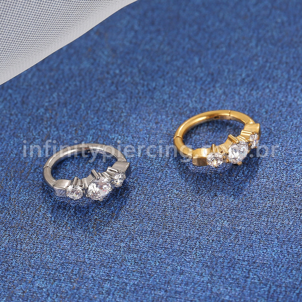 Piercing Argola Titânio Segmento Articulado Redondo Zircônias Cravejadas