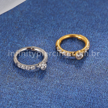 Piercing Argola Titânio Segmento Articulo Zircônia Redonda Cravejada