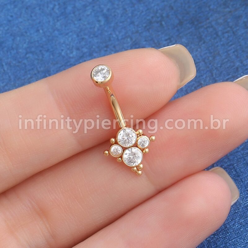Piercing Banana Aço Cirúrgico Indiano 5 Zircônias Cravada