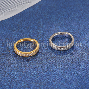 Piercing Argola Titânio Segmento Articulado Zircônia Cravejada