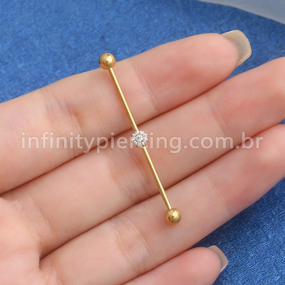 Piercing Transversal Aço Cirurgico Zircônia Mini Flor