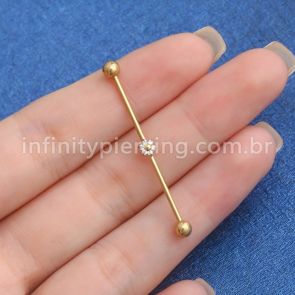 Piercing Transversal Aço Cirurgico Zircônia Flor