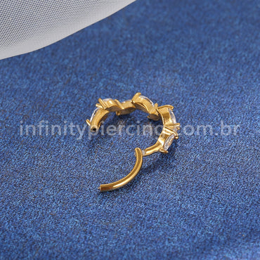 Piercing Argola Aço Cirúrgico Segmento Articulado Losango Zircônias Cravejadas