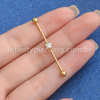 Piercing Transversal Aço Cirúrgico Zircônia Estrela