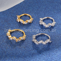 Piercing Argola Aço Cirúrgico Segmento Articulado Losango Zircônias Cravejadas