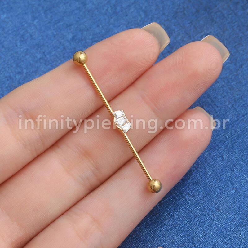 Piercing Transversal Aço Cirurgico Zircônia Coroa