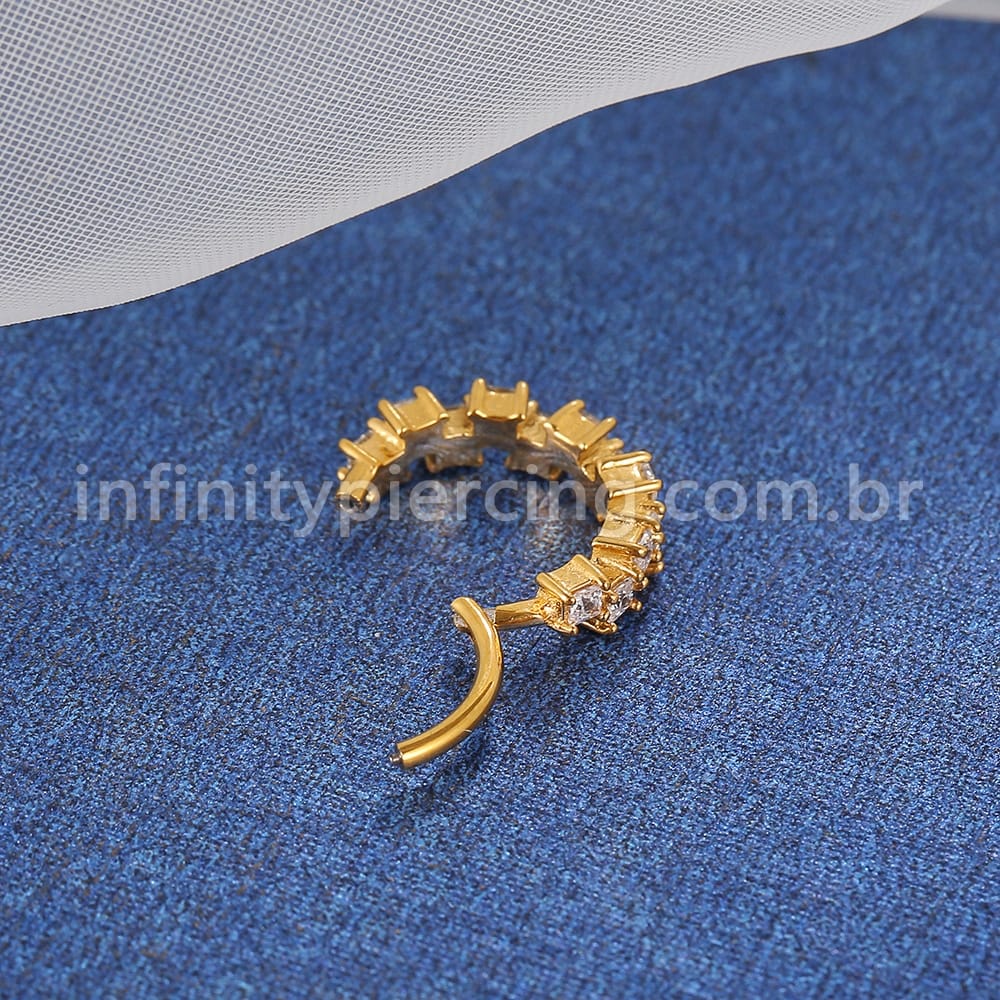 Piercing Argola Aço Cirúrgico Segmento Articulado Quadrado Zircônias Cravejadas