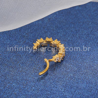 Piercing Argola Aço Cirúrgico Segmento Articulado Quadrado Zircônias Cravejadas