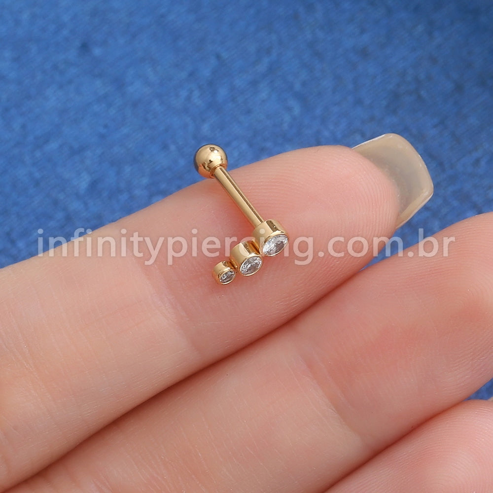 Piercing Minibarbell Aço Cirúrgico Trio Reto Zircônia Cravada