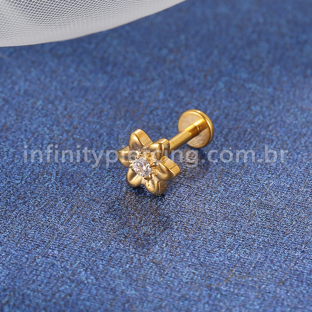 Piercing Labret Titânio Flor 1 Zircônia
