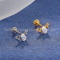 Piercing Labret Titânio Morcego Zircônia Cravejada Gota