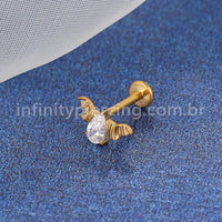 Piercing Labret Titânio Morcego Zircônia Cravejada Gota
