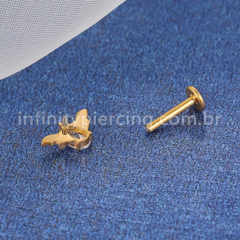 Piercing Labret Titânio Morcego Zircônia Cravejada Gota