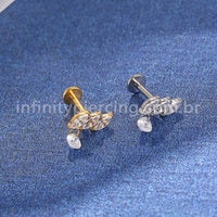 Piercing Labret Titânio Losangos Zircônia Pingente Gota