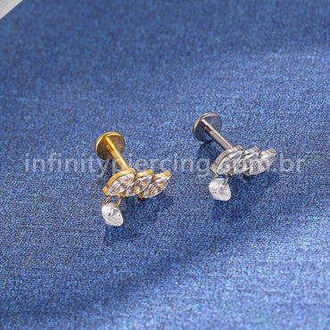 Piercing Labret Titânio Losangos Zircônia Pingente Gota