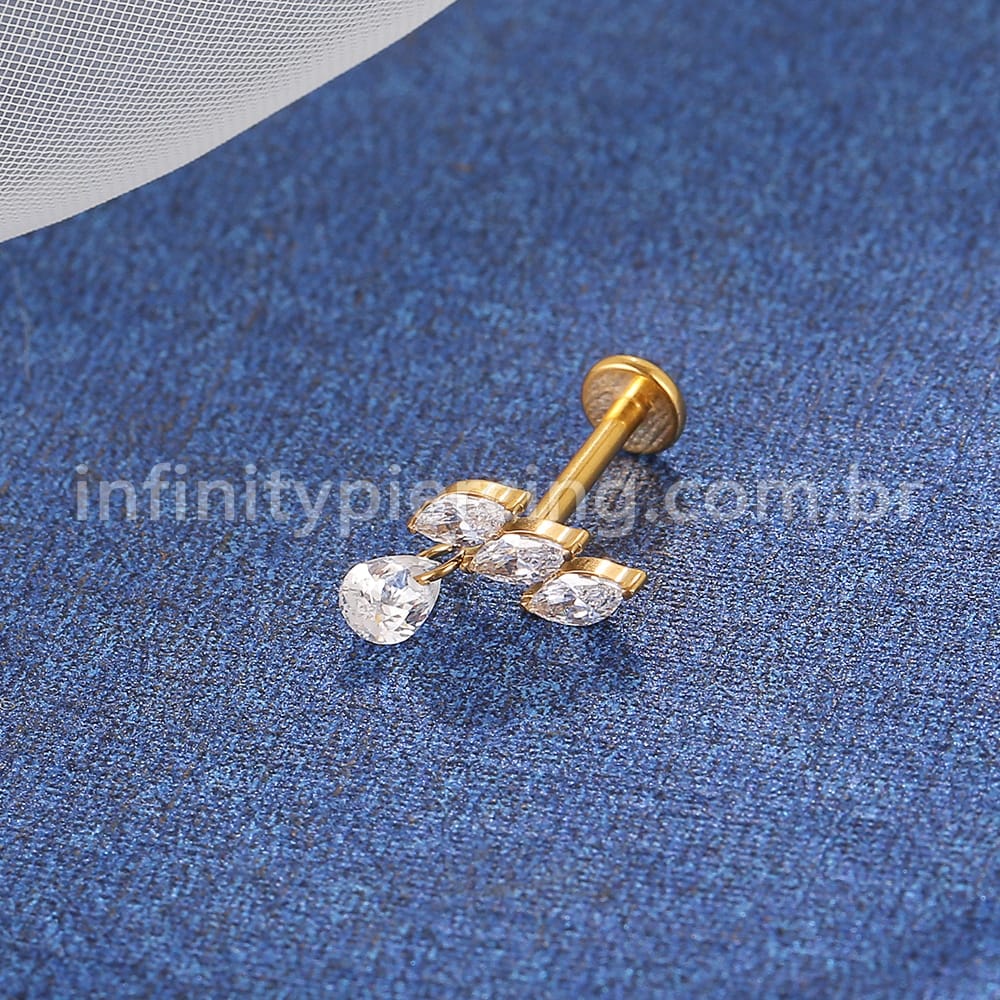 Piercing Labret Titânio Losangos Zircônia Pingente Gota