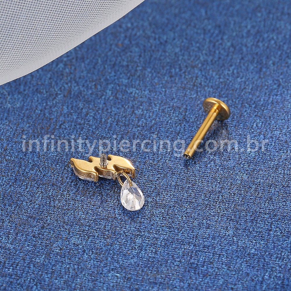 Piercing Labret Titânio Losangos Zircônia Pingente Gota