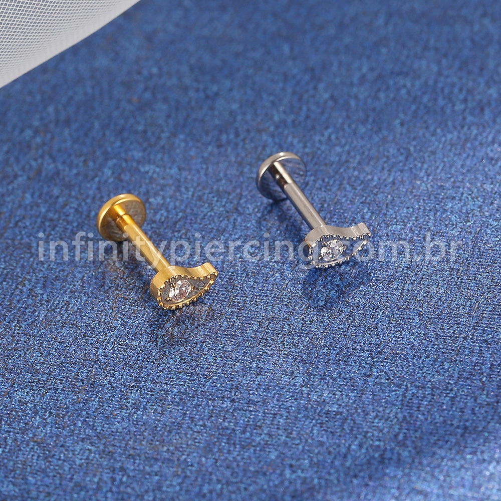 Piercing Labret Titânio Gota Zircônia Cravejada