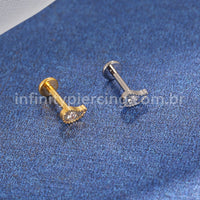 Piercing Labret Titânio Gota Zircônia Cravejada