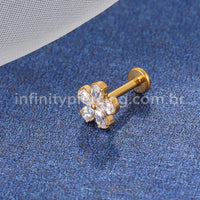 Piercing Labret Titânio Flor 5 Pétalas Zircônia