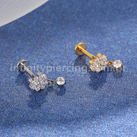 Piercing Labret Titânio Flor com Pingente Zircônia Cravejada