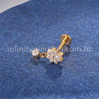 Piercing Labret Titânio Flor com Pingente Zircônia Cravejada
