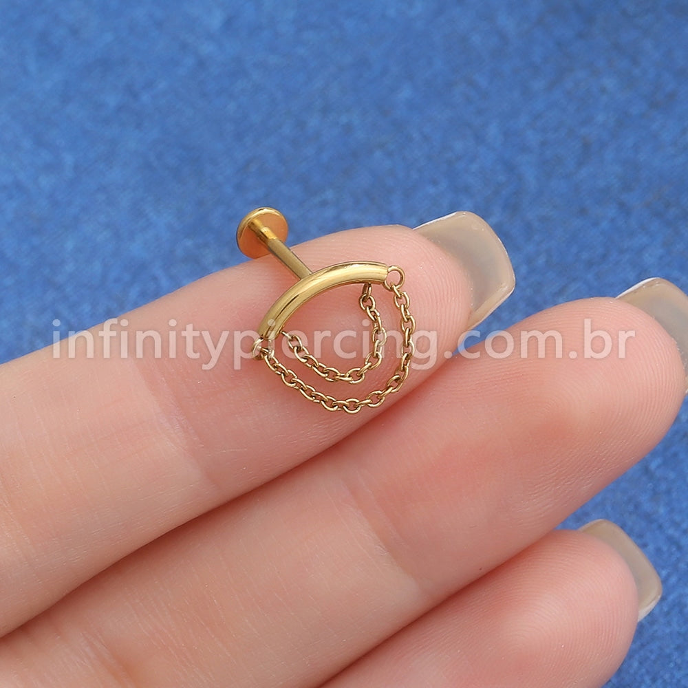 Piercing Labret Aço Cirúrgico Barra Com Correntes